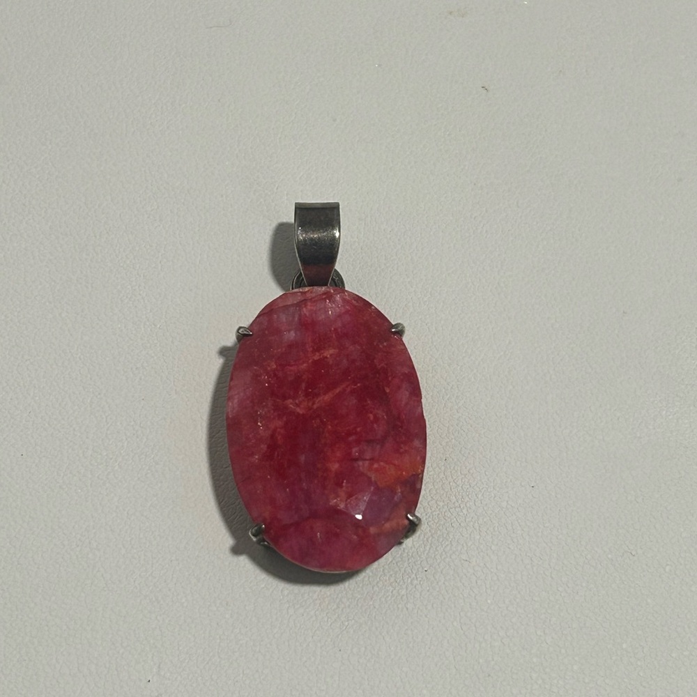 Oversized 925 sterling silver ruby gemstone pendant